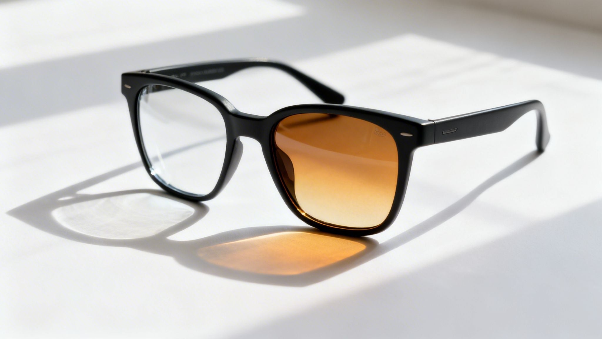 a pair of glasses with different color lenses
