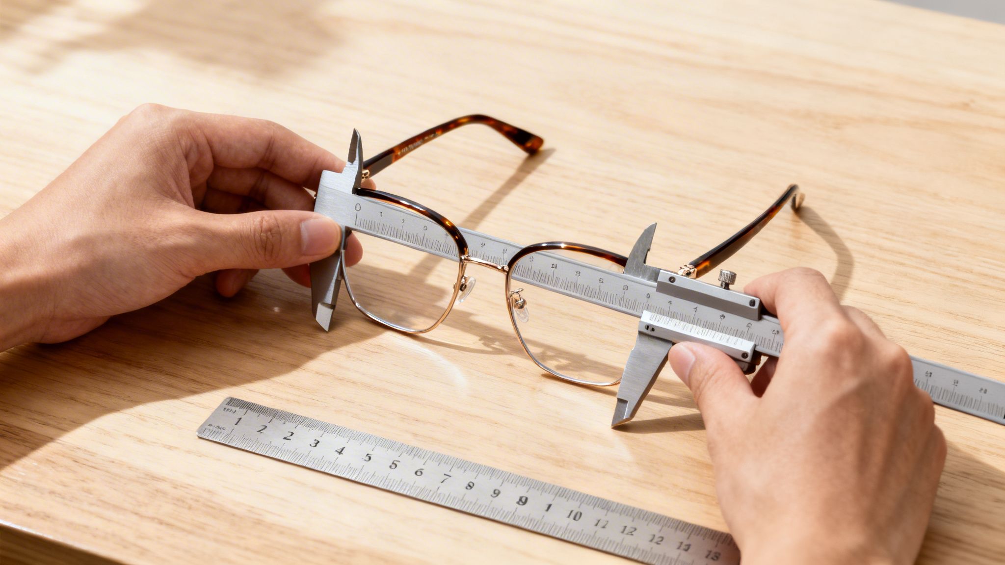 a man measuring a pair of glasses